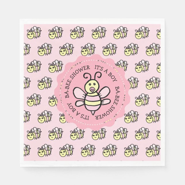 Serviette En Papier Baby shower de la fille d'abeilles au miel rose (Devant)