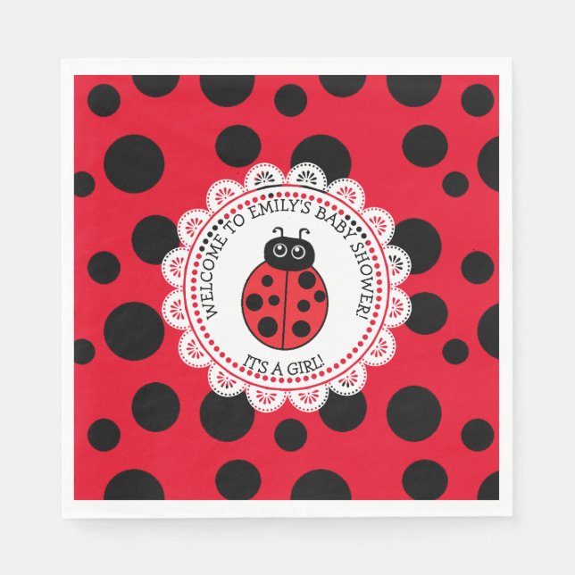 Serviette En Papier Baby shower de la fille Red Ladybug (Devant)