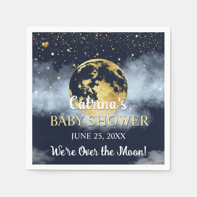 Serviette En Papier Baby shower de la Marine Bleu au-dessus de la Lune (Devant)