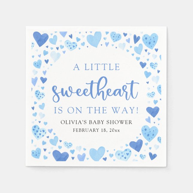 Serviette En Papier Baby shower de la Saint Valentin Blue Little Sweet (Devant)
