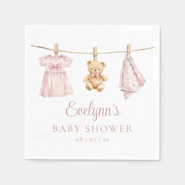 Serviette En Papier Baby shower de ligne de linge rose pour bébé (Devant)