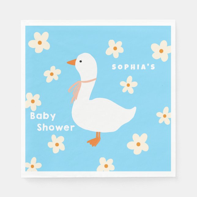 Serviette En Papier Baby shower de l'oie blanche et des marguerites (Devant)