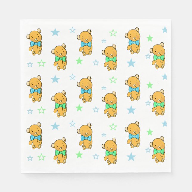 Serviette En Papier Baby shower de l'ours en peluche bleu et vert (Devant)