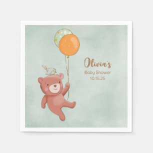 Serviette En Papier Baby shower de l'ours en peluche, de l'oiseau et d