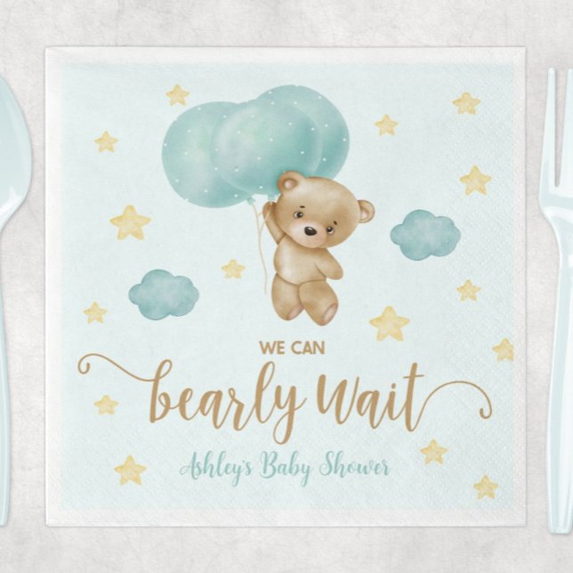 Serviette En Papier Baby shower de l'ours en peluche et des ballons bl (Créateur téléchargé)