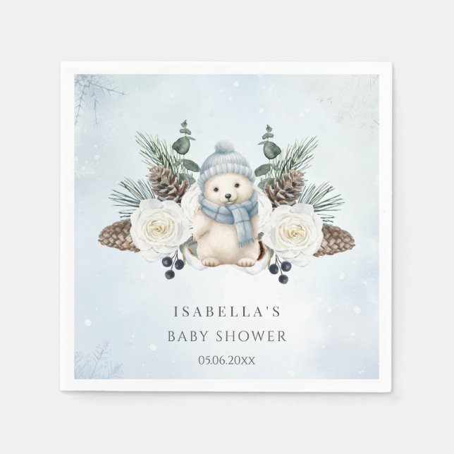 Serviette En Papier Baby shower de l'ours polaire d'hiver (Devant)