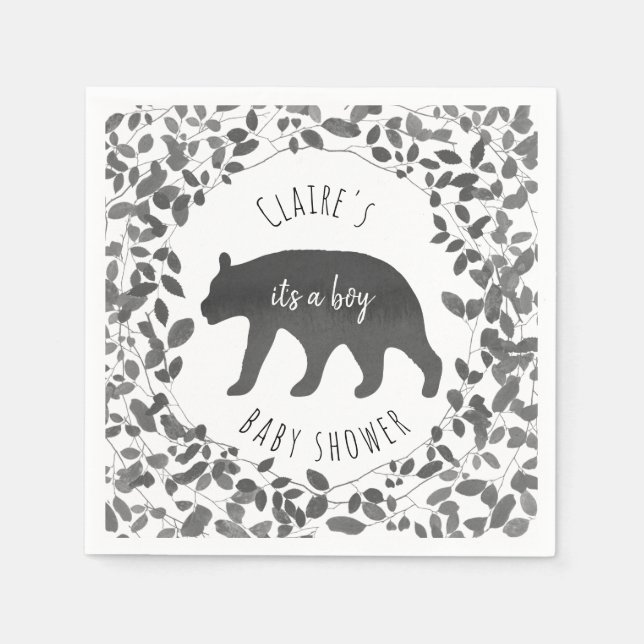 Serviette En Papier Baby shower de l'ourson noir et blanc (Devant)