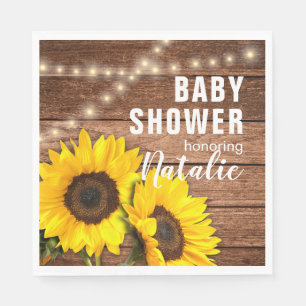 Serviette En Papier Baby shower de lumière de tournesol rustique en bo