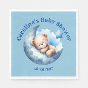 Serviette En Papier Baby shower de lune de croissant d'ours bleu migno