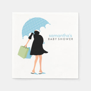 Serviette En Papier Baby shower de maman de parapluie {bleu}
