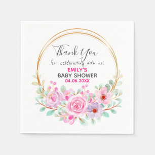 Serviette En Papier Baby shower de Merci de rose fleuri