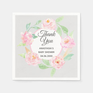 Serviette En Papier Baby shower de Merci en de couronne gris et rose