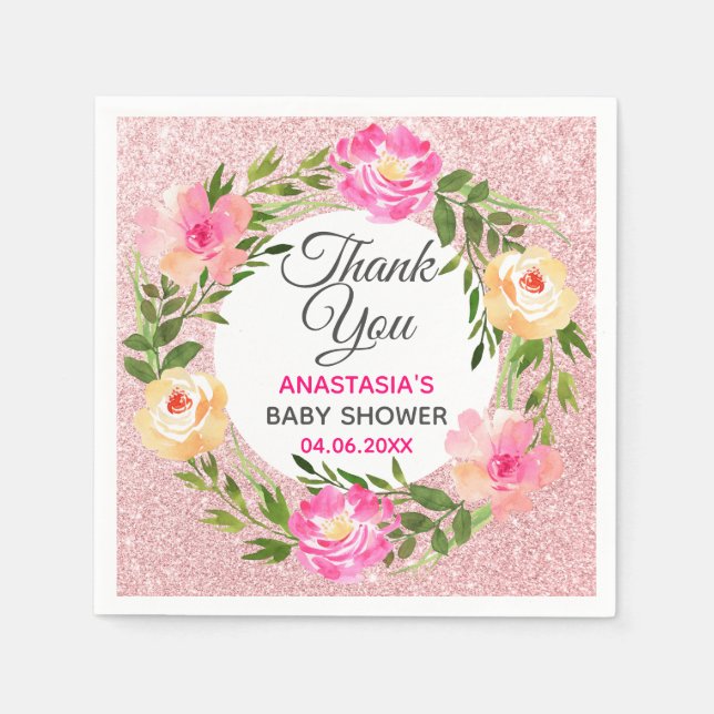 Serviette En Papier Baby shower de Merci rose de  rose or (Devant)