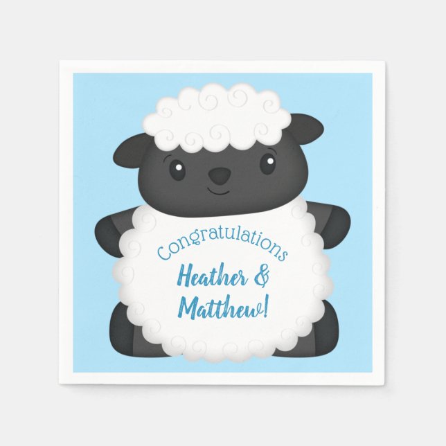 Serviette En Papier Baby shower de mouton ferme Blue Boy (Devant)
