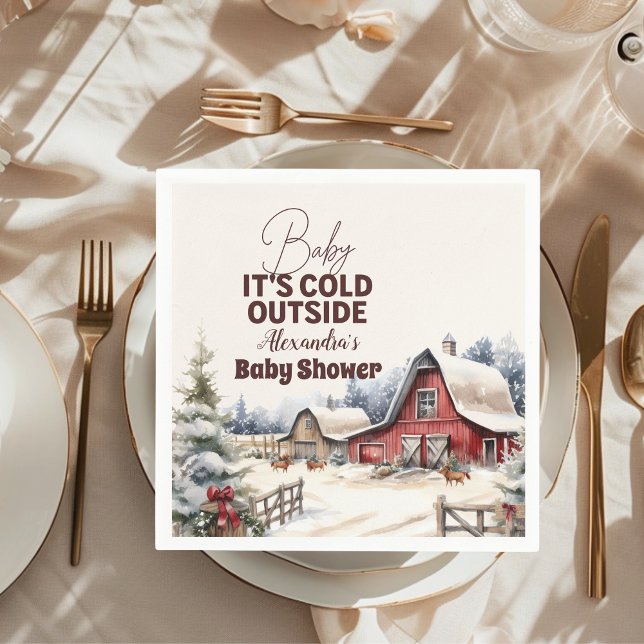 Serviette En Papier Baby shower de Noël des animaux de ferme d'hiver (Créateur téléchargé)