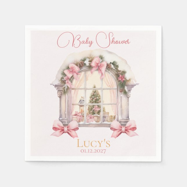Serviette En Papier Baby shower de Noël Pink Nutcracker Aquarelle (Devant)