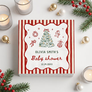 Serviette En Papier Baby Shower de Noël Red Stripe