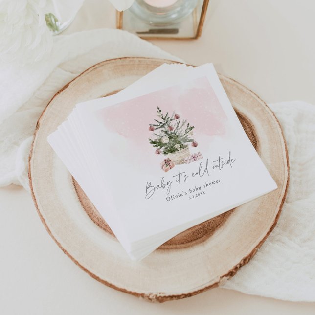 Serviette En Papier Baby shower de Noël rose hiver (Créateur téléchargé)