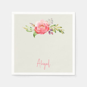 Serviette En Papier Baby shower de nom de script floral rose