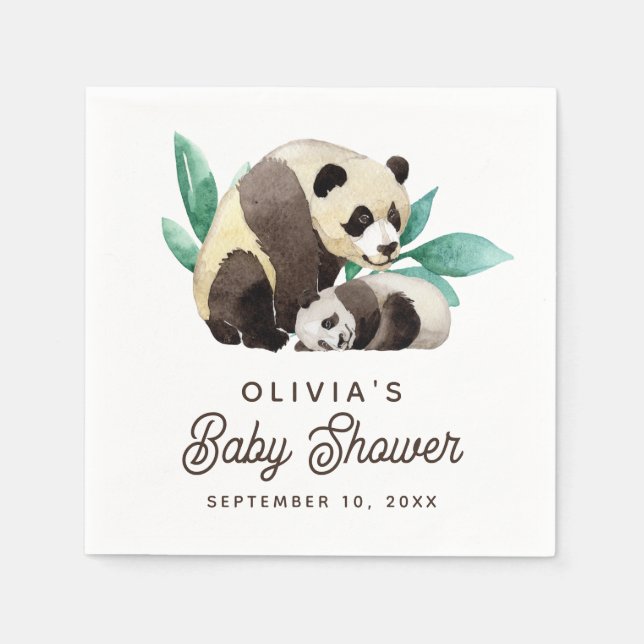 Serviette En Papier Baby shower de panda aquarelle. Bêtes d'ours (Devant)