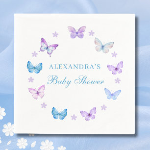 Serviette En Papier Baby shower de papillon rose floral Lilac