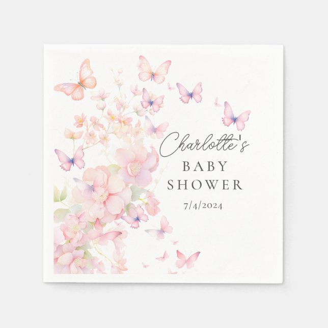 Serviette En Papier Baby shower de papillons Whimsical (Devant)