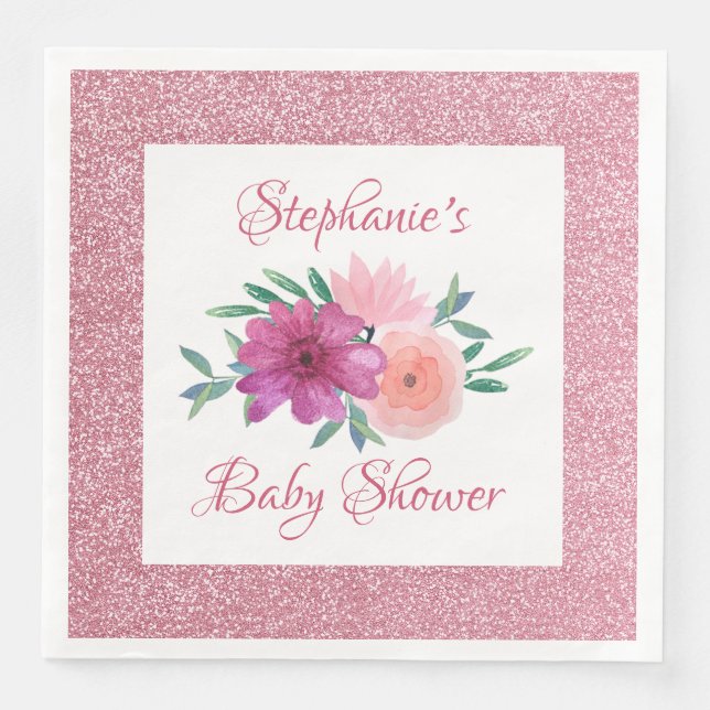 Serviette En Papier Baby shower de Parties scintillant or Rose rose Fl (Devant)