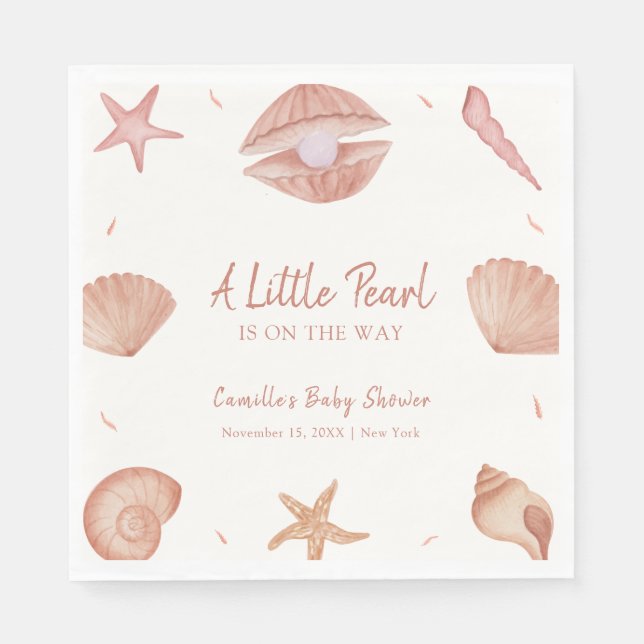 Serviette En Papier Baby shower de perles Neutral Summer Ocean Seashel (Devant)