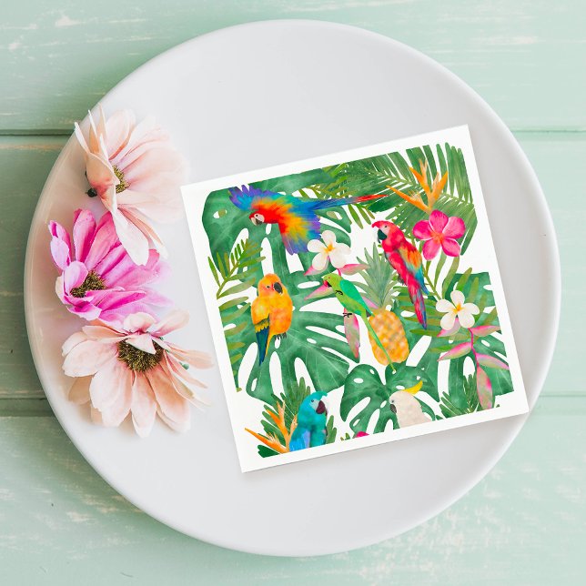 Serviette En Papier Baby shower de perroquets tropicaux (Watercolor tropical floral parrots baby shower napkins)