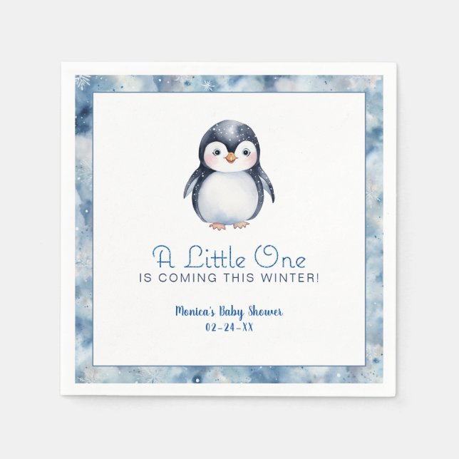 Serviette En Papier Baby shower de pingouin d'hiver (Devant)