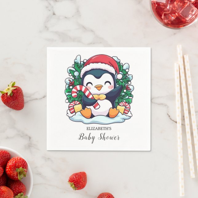 Serviette En Papier Baby shower de pingouin lunaire mystique (En situation)