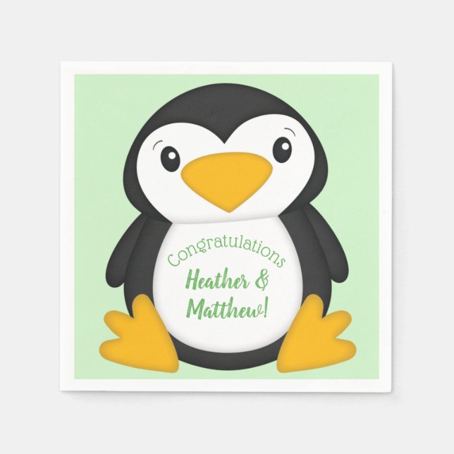 Serviette En Papier Baby shower de pingouin vert (Devant)