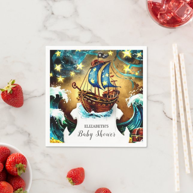 Serviette En Papier Baby shower de pirate nautique (En situation)