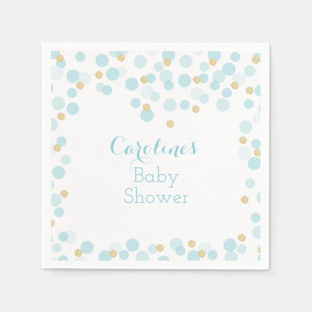 Serviette En Papier Baby shower de points d'or bleu (Devant)