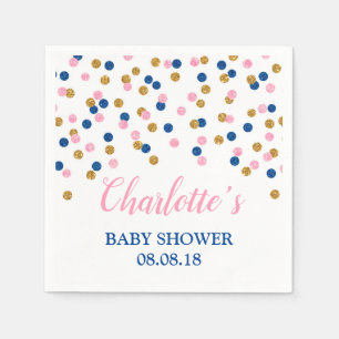 Serviette En Papier Baby shower de points d'or rose bleu