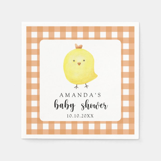 Serviette En Papier Baby shower de poulet aquarelle (Devant)