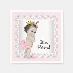 Serviette En Papier Baby Shower de Princesse Vintage Rose et Grise