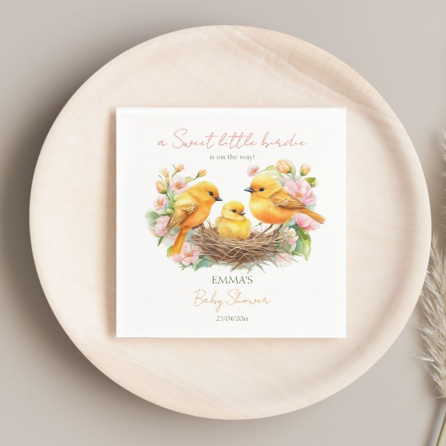Serviette En Papier Baby shower de printemps de l'éclosion de petits o (Little birdie hatching soon spring baby shower napkins personalized tableware decor cute canary bird)