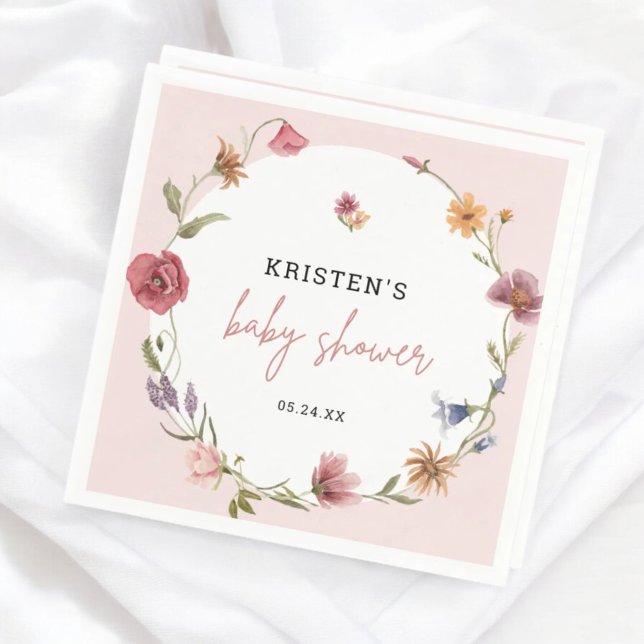 Serviette En Papier Baby shower de printemps Fleur sauvage rose (Créateur téléchargé)