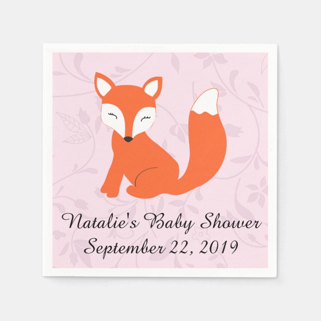 Serviette En Papier Baby shower de renard rose boisé (Devant)