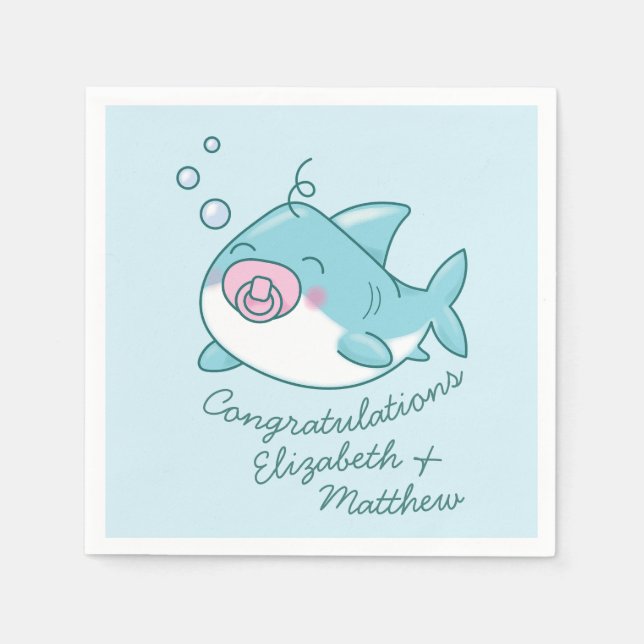 Serviette En Papier Baby shower de requin mignon Kawaii fille rose (Devant)