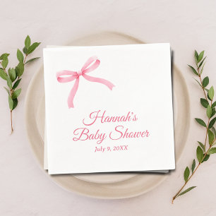 Serviette En Papier Baby shower de script personnalisé Pink Bow servie