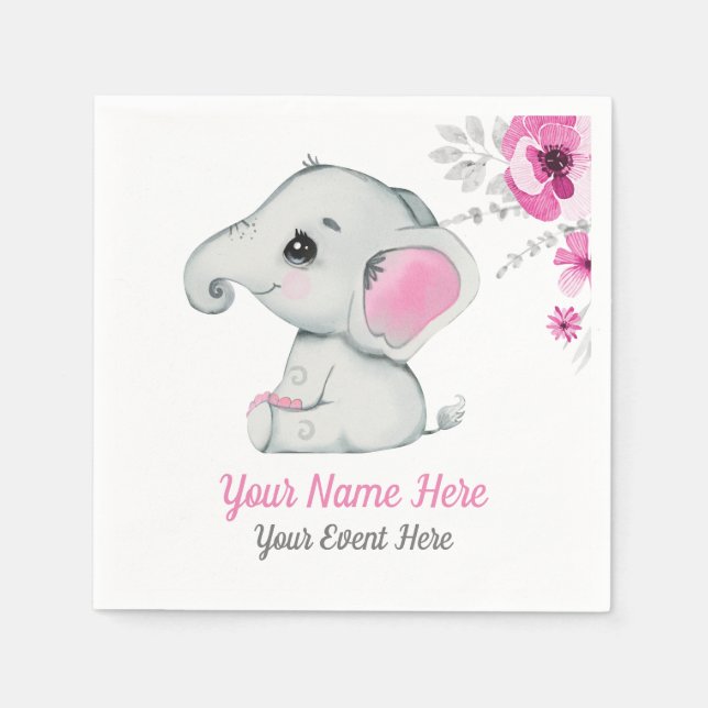 Serviette En Papier Baby shower de serviettes Eléphant Rose Anniversai (Devant)