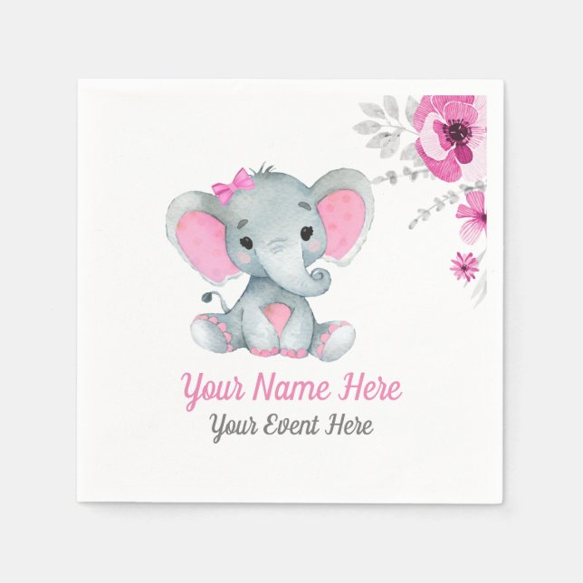 Serviette En Papier Baby shower de serviettes Eléphant Rose Anniversai (Devant)