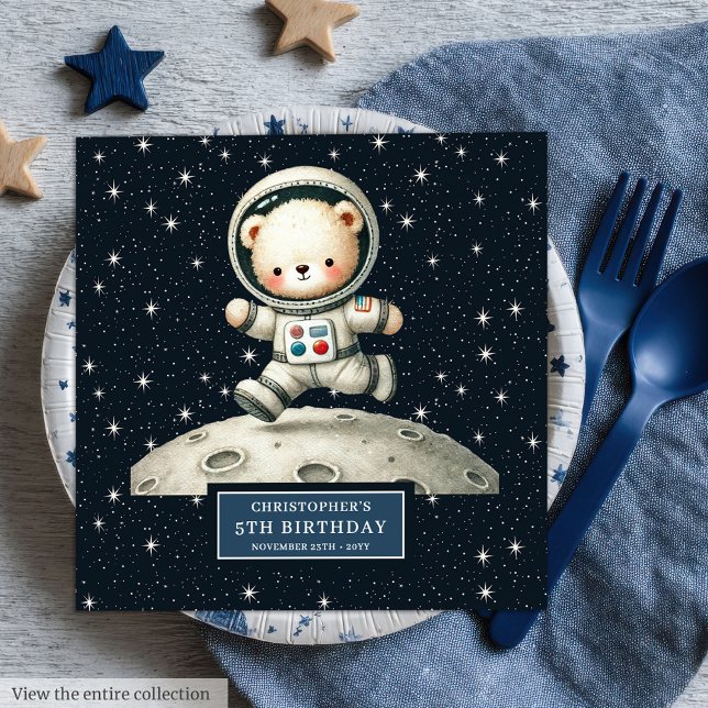Serviette En Papier Baby shower de serviettes Teddy, astronaute person (Personalized Astronaut Teddy Napkins Baby Shower)