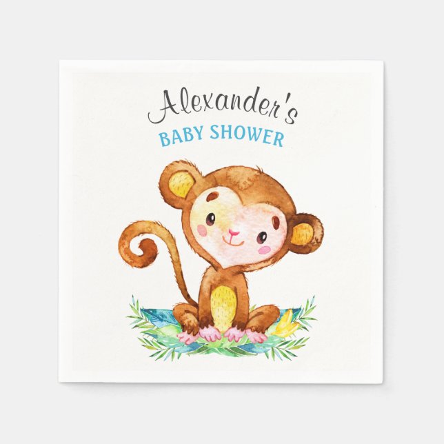 Serviette En Papier Baby shower de singe d'aquarelle (Devant)