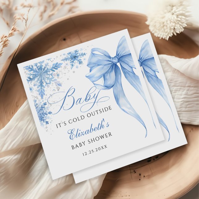 Serviette En Papier Baby shower de snowflakes de Bow Blue Winter (Créateur téléchargé)