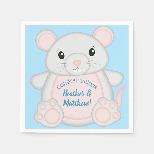Serviette En Papier Baby shower de souris bleu (Devant)