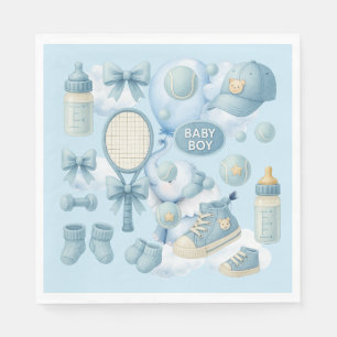 Serviette En Papier Baby shower de tennis pour bébé garçon bleu thème