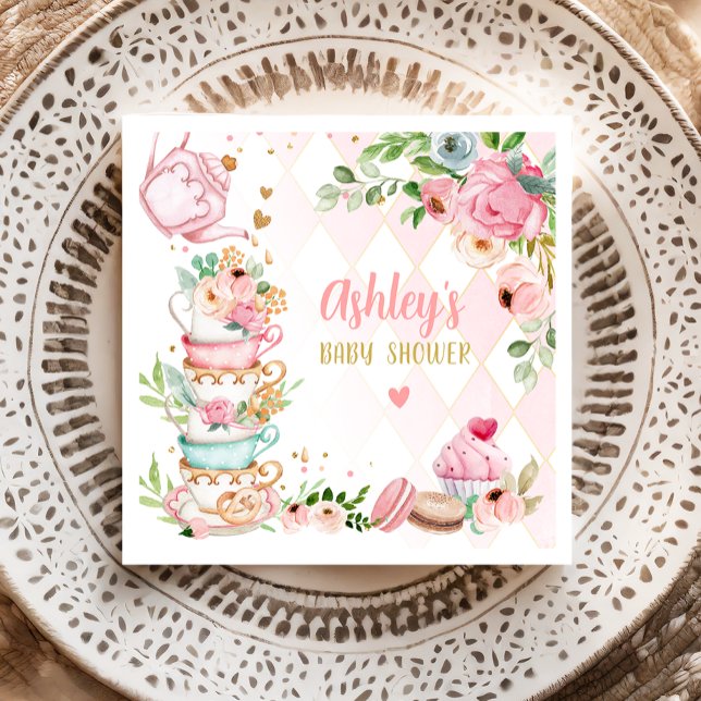 Serviette En Papier Baby shower de thé Fleur rose bébé est en train de (Créateur téléchargé)